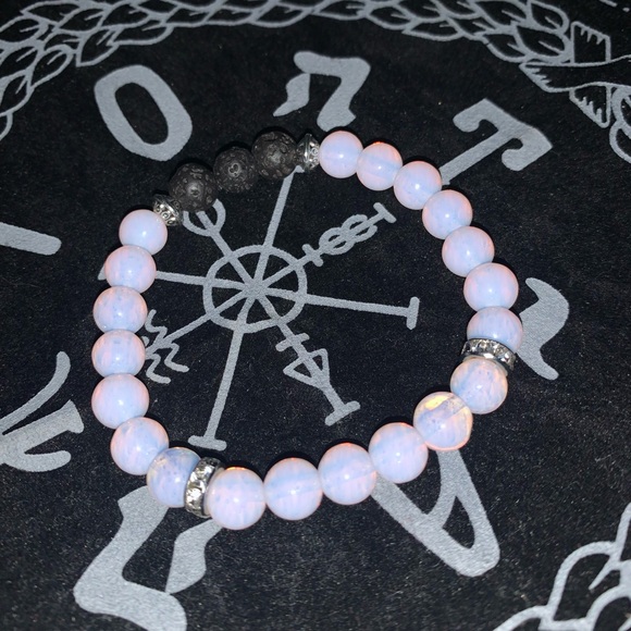 New✋🏼made AAAAA Pink Opal Natural 💎Stone Stretch Bracelet w Zircon Rondell’s - Picture 4 of 14